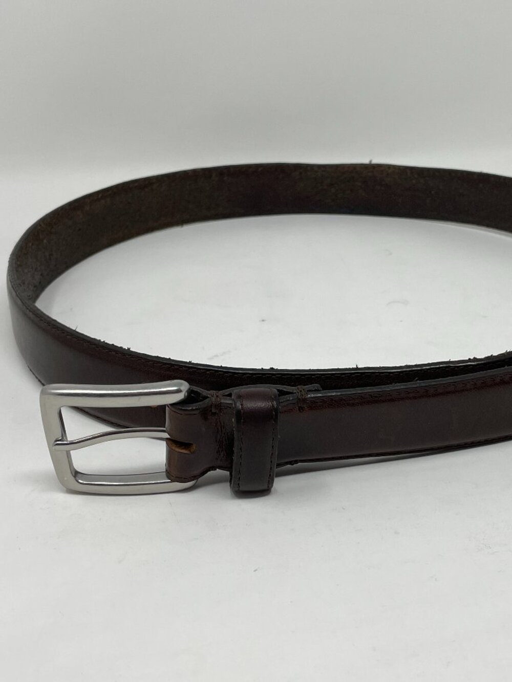 J Crew Men's Brown Belt Italian Leather Silver Buckle Size 30